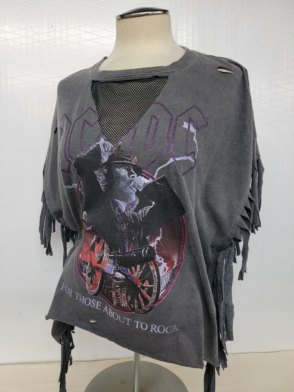 AC/DC Rock Band Fringe Tee - 'For Those About to Rock' - Upcycled Vintage